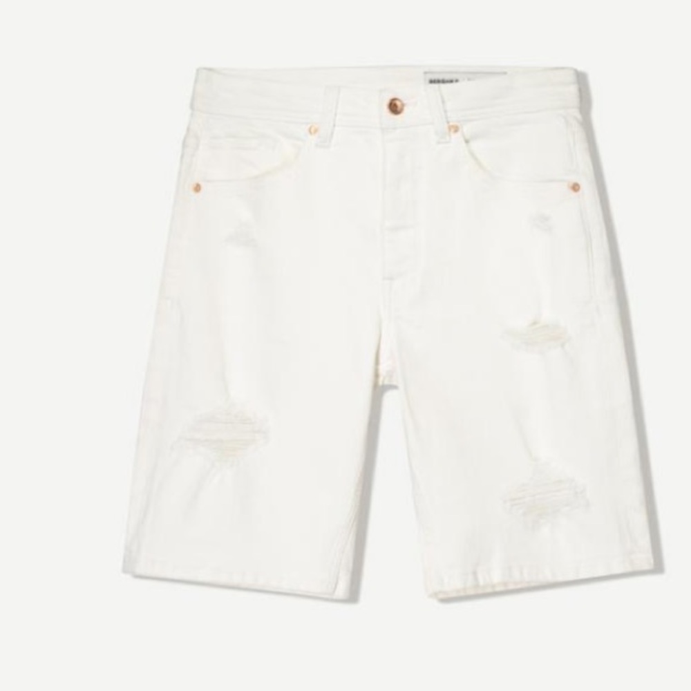 Bershka Men’s White Distressed Jean Shorts Size US 28
